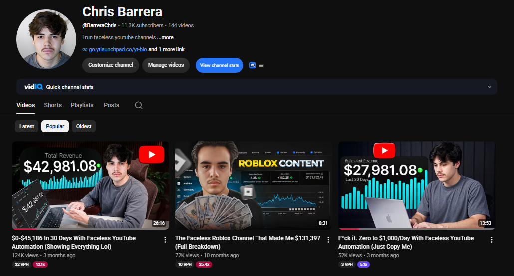 Chris Barrera YouTube channel